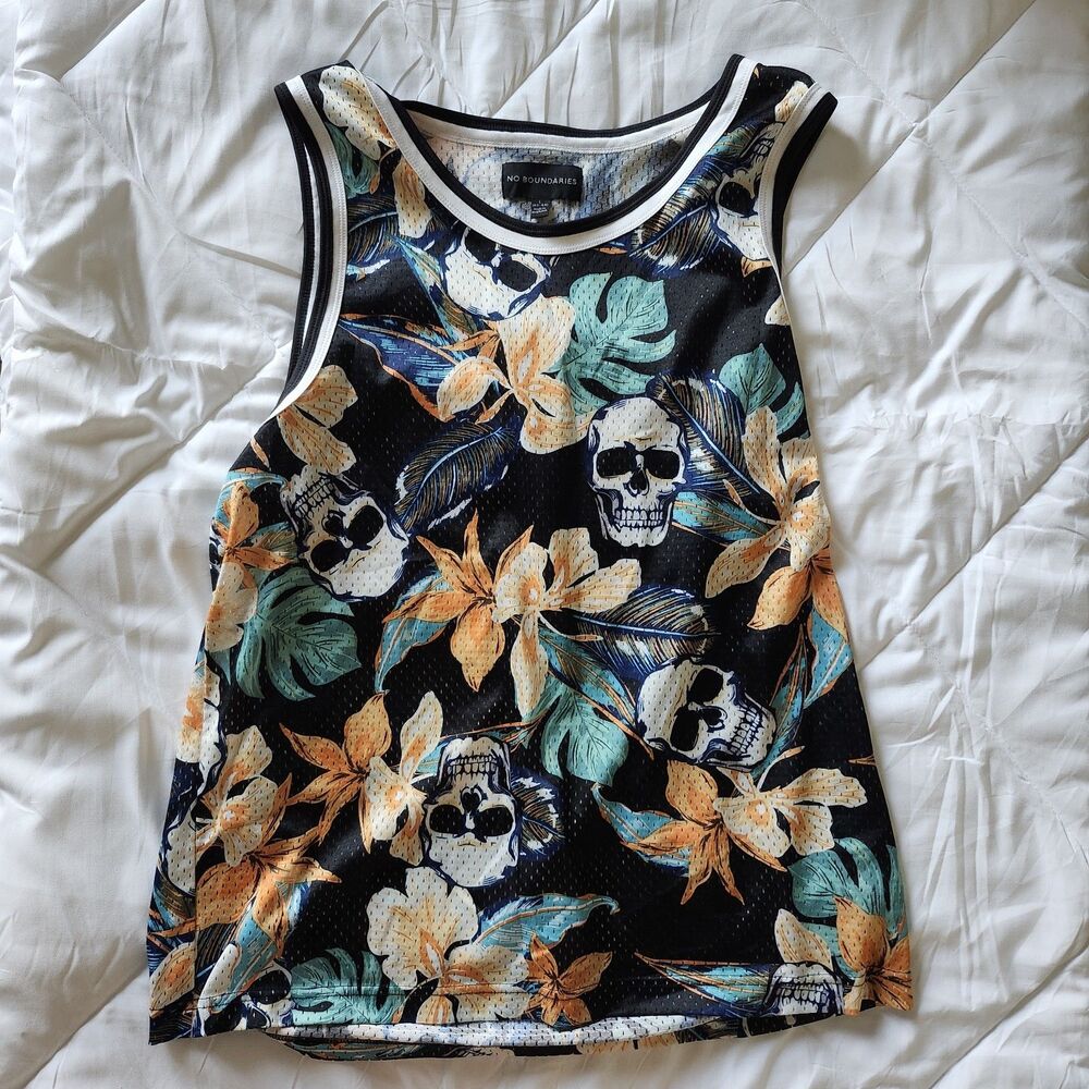 No Boundaries Men's Mesh Tank Top Tropical Skull Print Size L